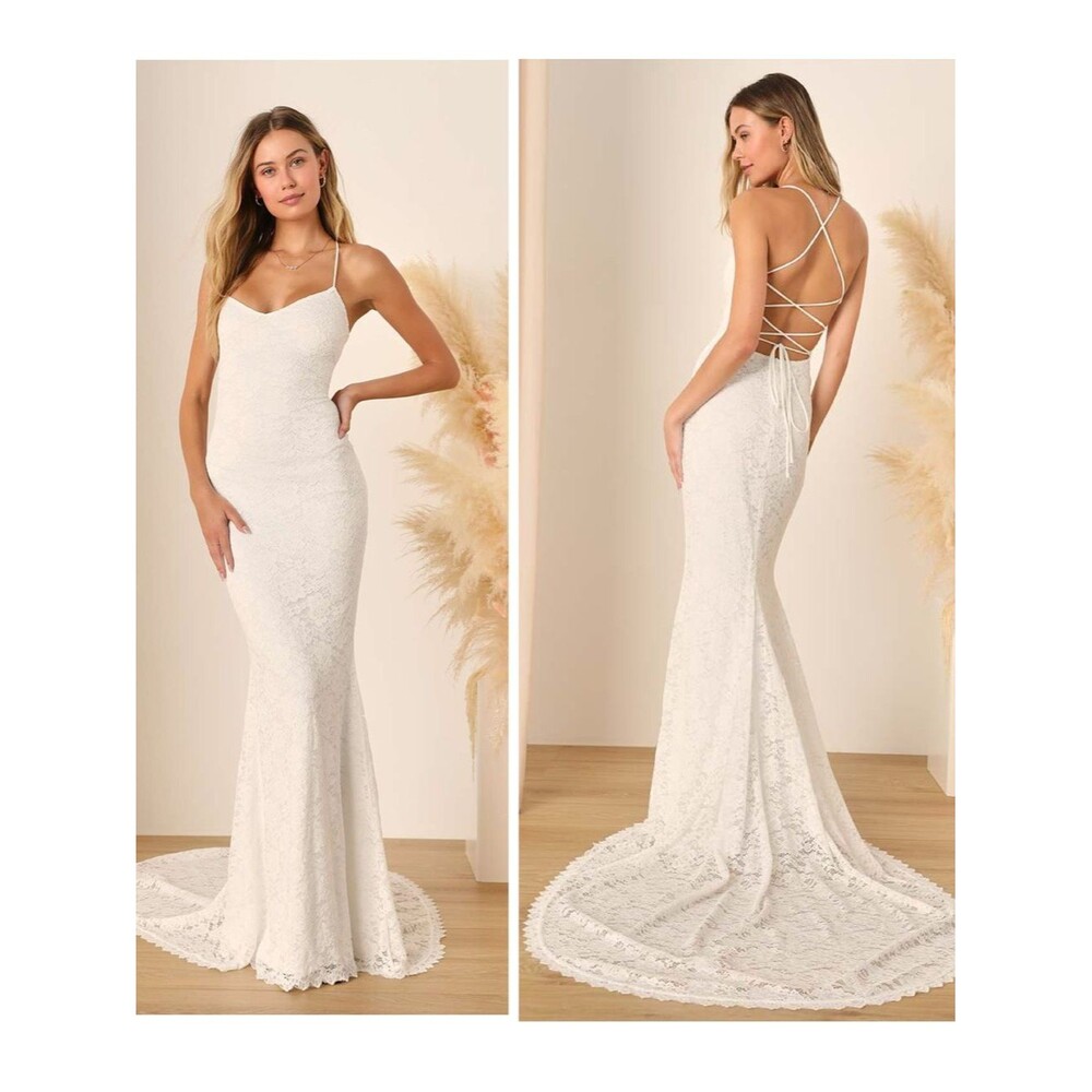 Lulus Perfectly Beloved White Lace Sleeveless Lace-Up Maxi Dress Size XS Wedding